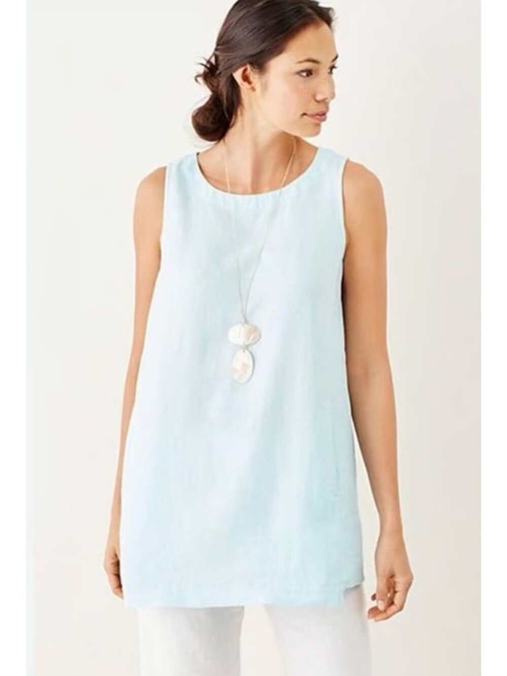 J. Jill Pure Jill Size L 100% Linen Tunic Top Sleeveless Pockets Lagenlook Aqua